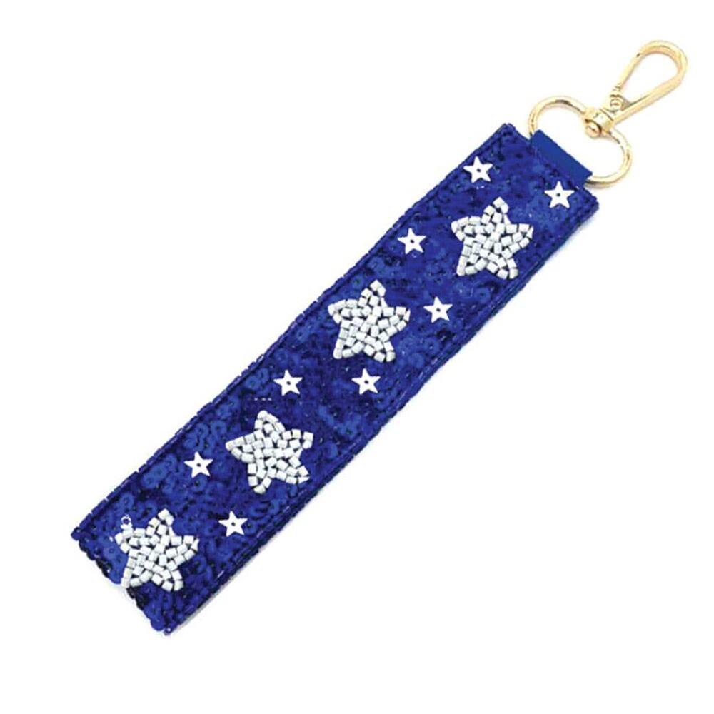Royal Blue Star Sequin Wristlet Keychain Strap
